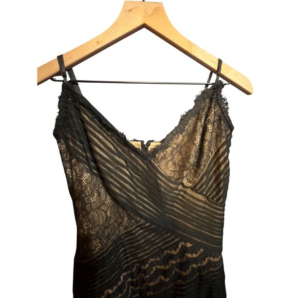 Tadashi Shoji Black Lace & Striped Floor Length Dress Size 6 - Picture 2 of 7